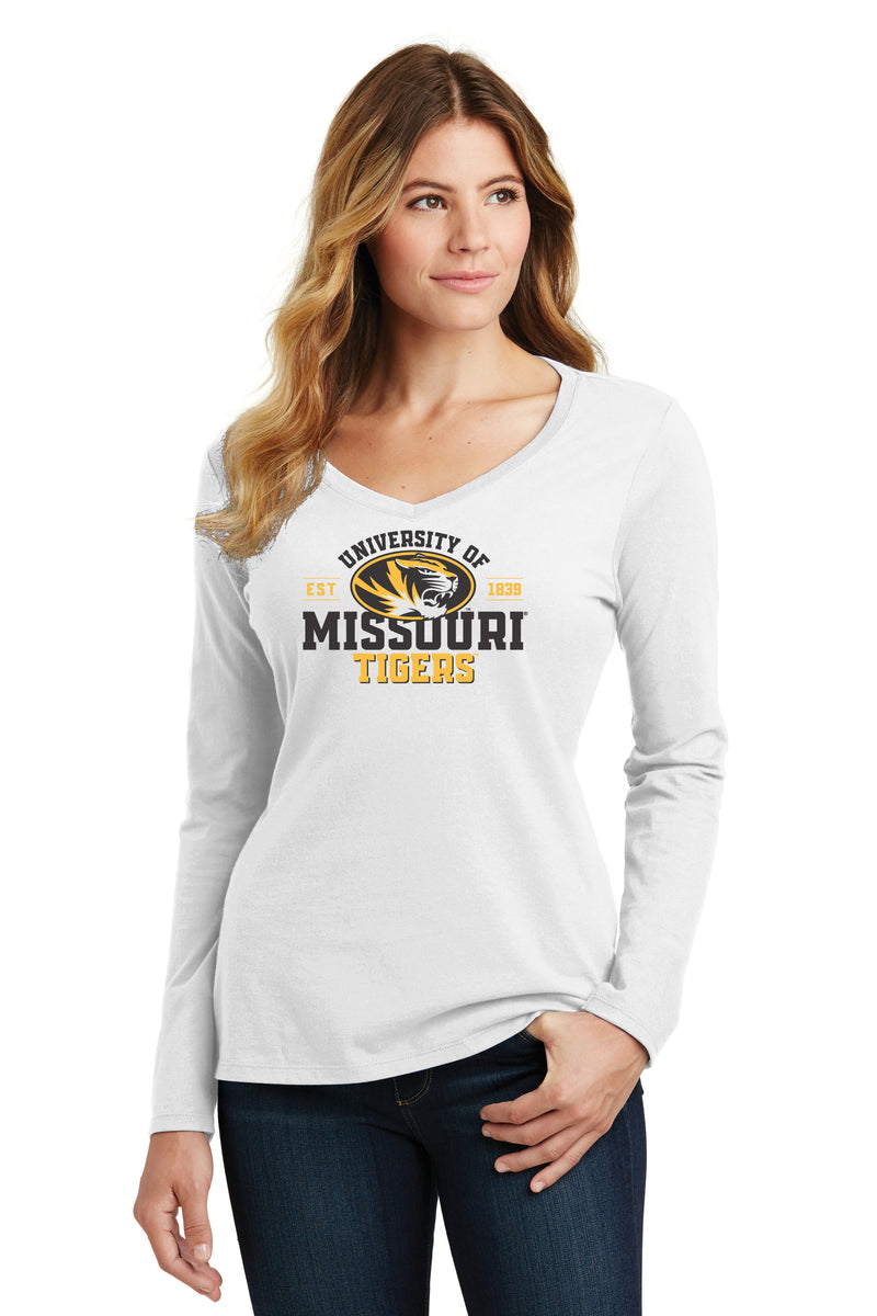 Missouri Tigers Women's Shirts, Long Sleeve V-Neck Tee Shirts