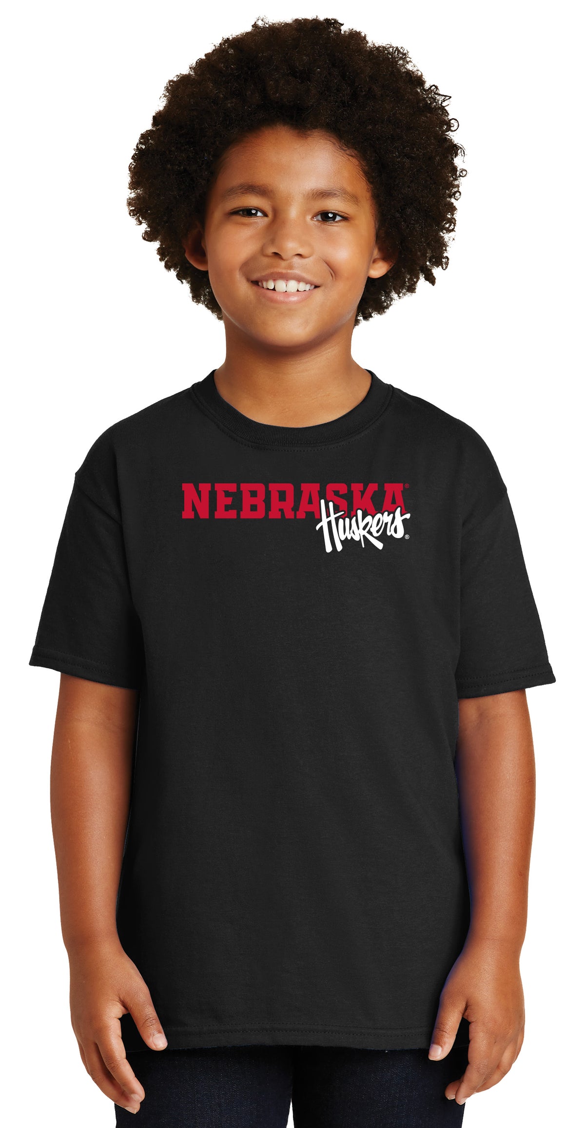 Nebraska Huskers Boys Tee Shirt - Script Huskers Overlap Nebraska