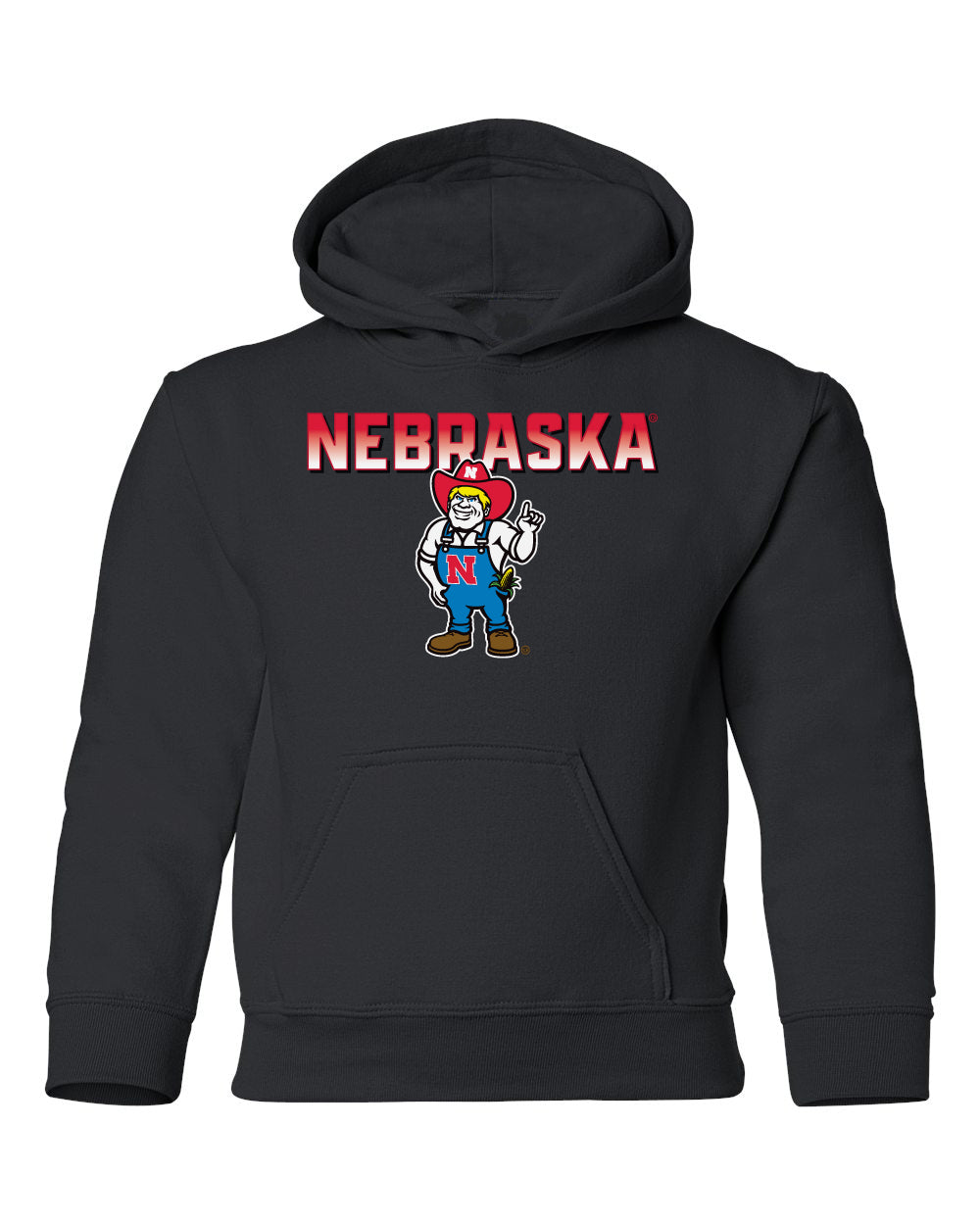 Nebraska Huskers Youth Hooded Sweatshirt - Full Color Nebraska Fade with Herbie Husker