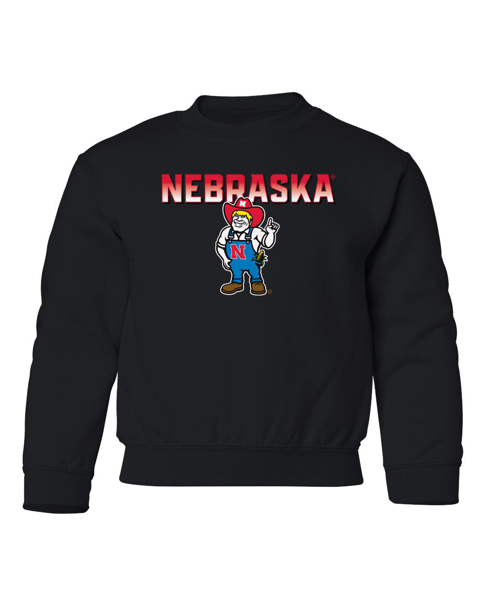 Nebraska Huskers Youth Crewneck Sweatshirt - Full Color Nebraska Fade with Herbie Husker
