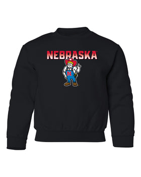 Nebraska Huskers Youth Crewneck Sweatshirt - Full Color Nebraska Fade with Herbie Husker