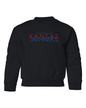 Kansas Jayhawks Youth Crewneck Sweatshirt - Overlapping University of Kansas Jayhawks