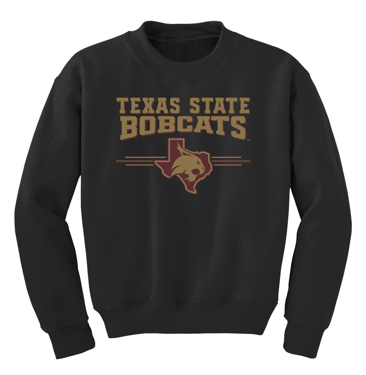 Texas State Bobcats Youth Crewneck Sweatshirt - 3 Stripe State Outline Logo