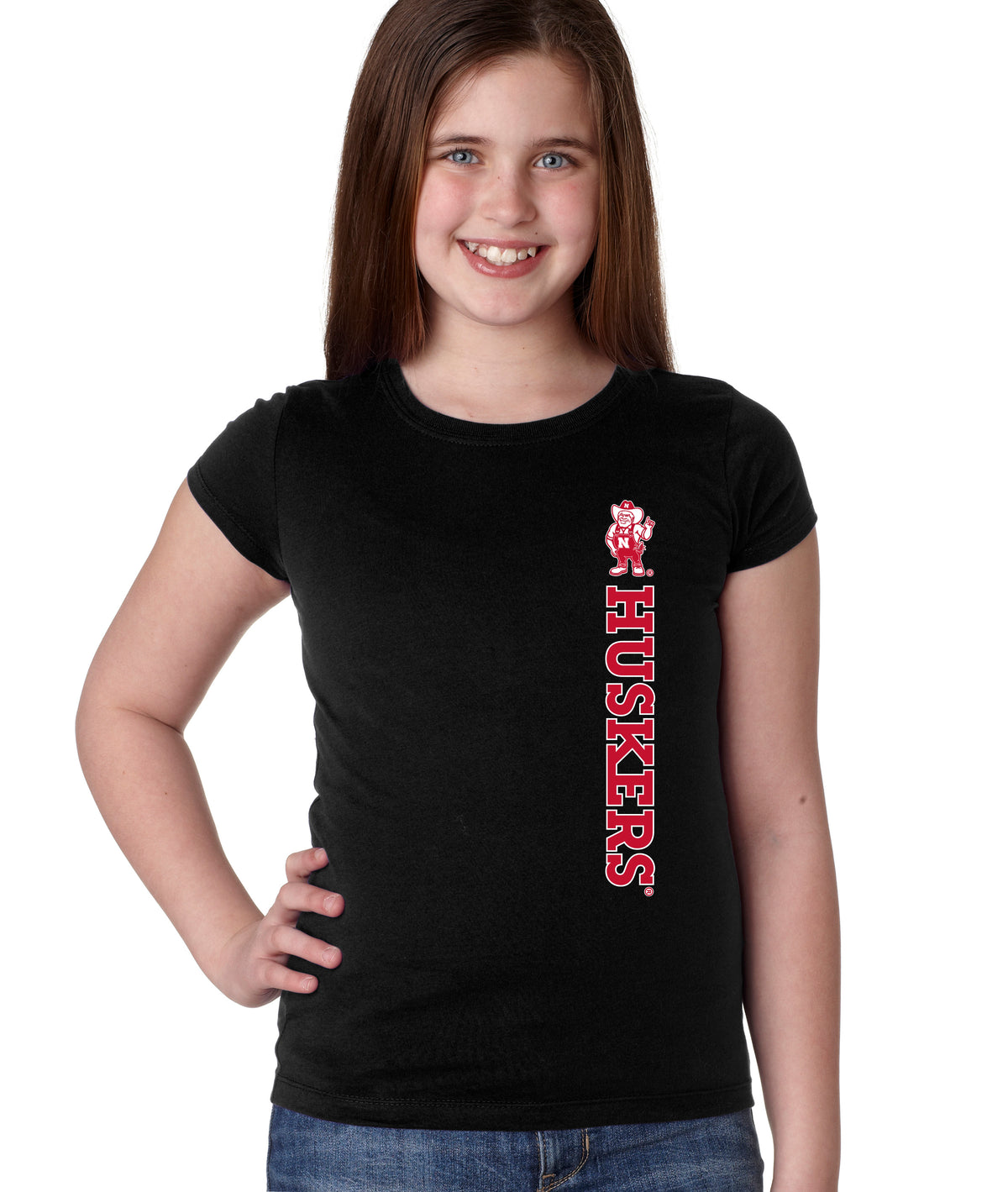 Nebraska Huskers Girls Tee Shirt - Vertical Huskers Herbie Husker