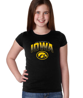 Iowa Hawkeyes Girls Tee Shirt - Full Color IOWA Fade Tigerhawk Oval