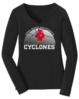 Women's Iowa State Cyclones Long Sleeve V-Neck Tee Shirt - Iowa State Basketball with Cy