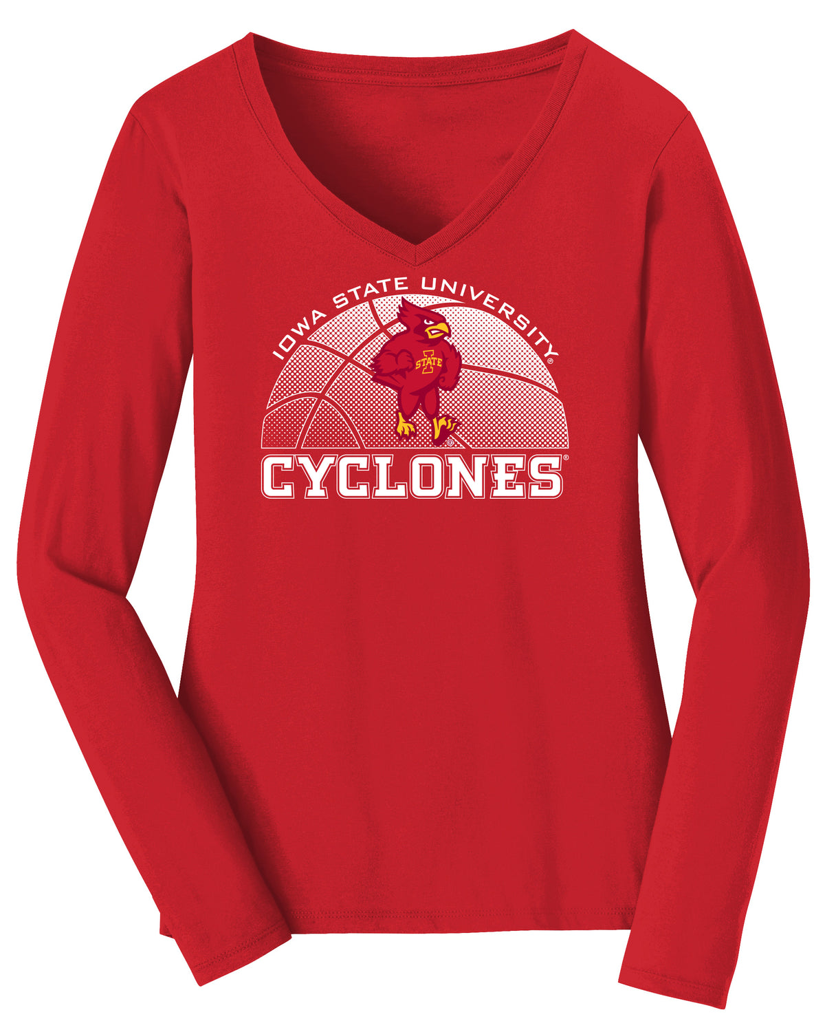 Women's Iowa State Cyclones Long Sleeve V-Neck Tee Shirt - Iowa State Basketball with Cy