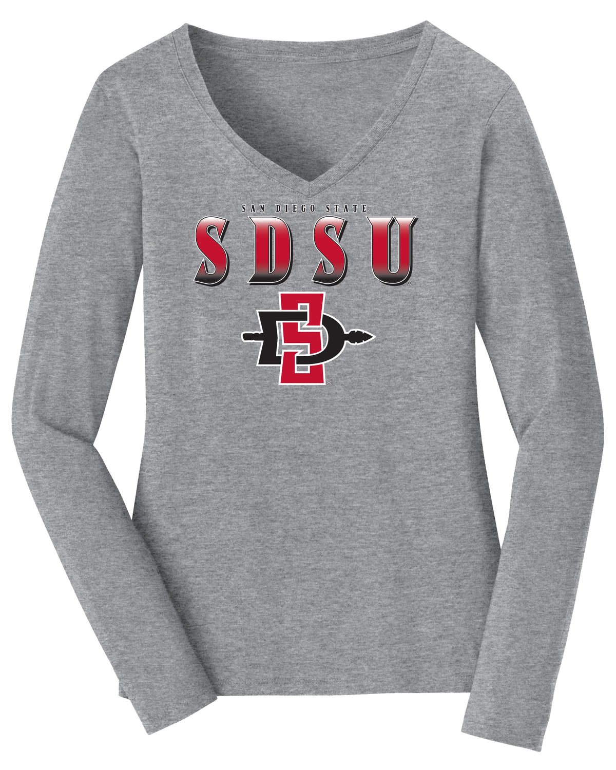Women's San Diego State Aztecs Long Sleeve V-Neck Tee Shirt - SDSU Full Color Fade Aztecs Logo