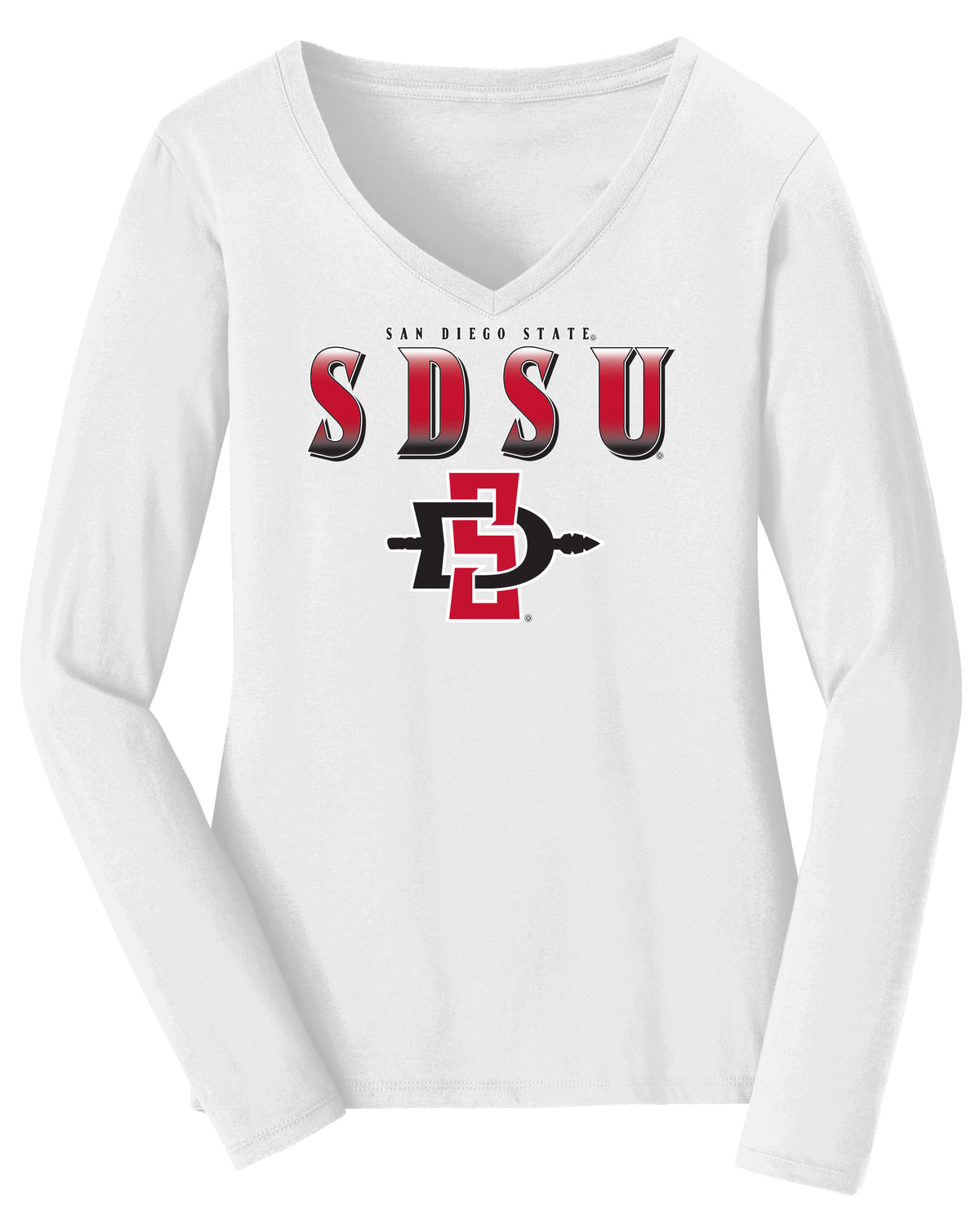 Women's San Diego State Aztecs Long Sleeve V-Neck Tee Shirt - SDSU Full Color Fade Aztecs Logo