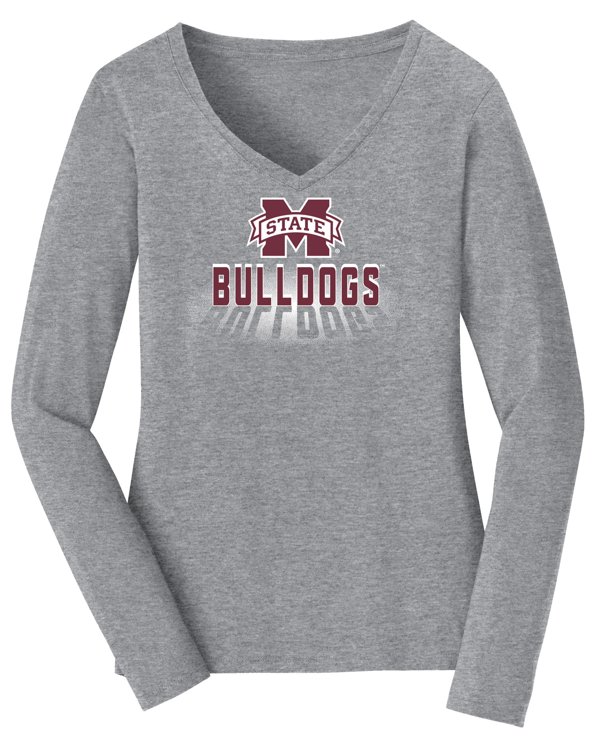 Women's Mississippi State Bulldogs Long Sleeve V-Neck Tee Shirt - Bulldogs Spotlight and Shadow