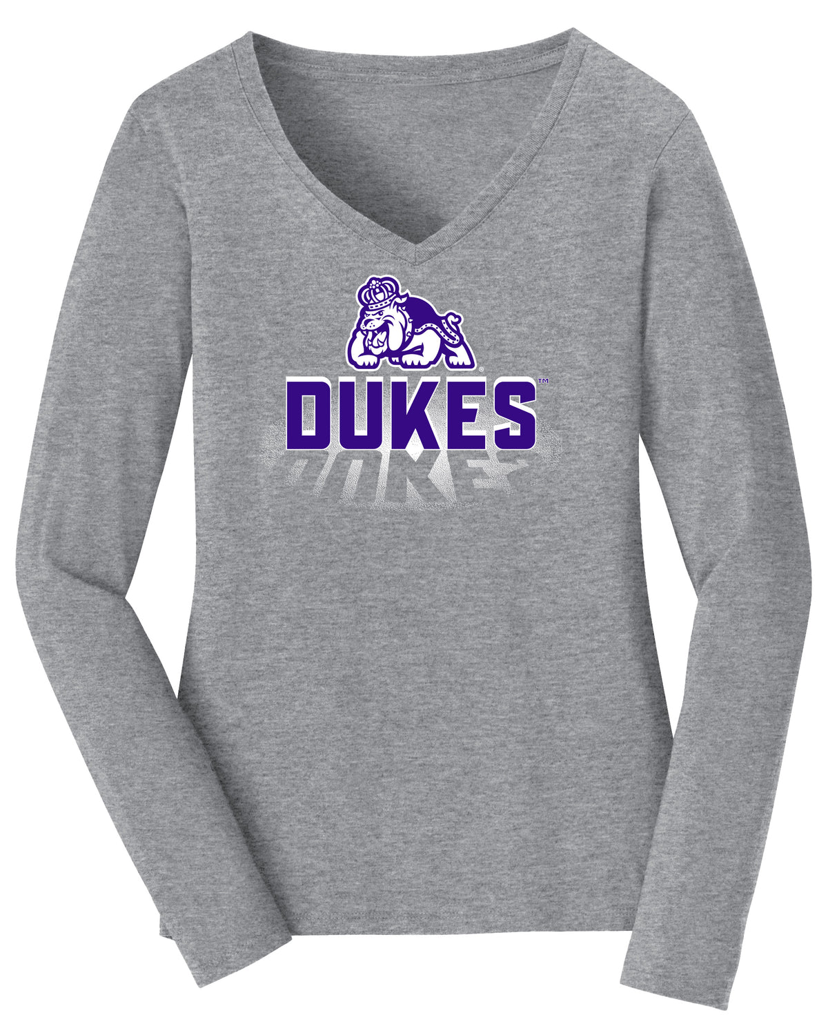 Women's James Madison Dukes Long Sleeve V-Neck Tee Shirt - Spotlight and Shadow Dukes