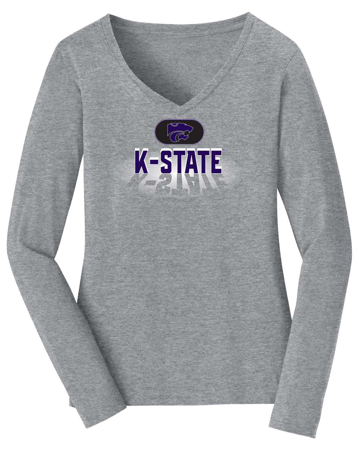 Women's K-State Wildcats Long Sleeve V-Neck Tee Shirt - Spotlight and Shadow K-State