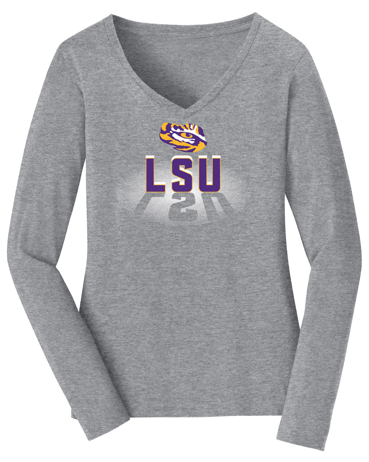 Women's LSU Tigers Long Sleeve V-Neck Tee Shirt - Spotlight and Shadow LSU