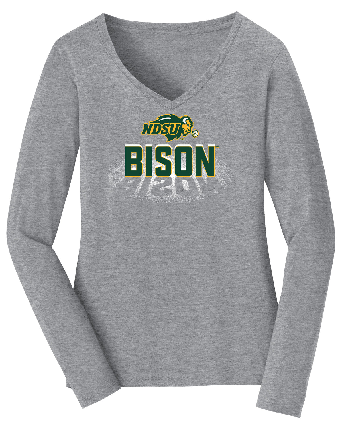 Women's NDSU Bison Long Sleeve V-Neck Tee Shirt - Spotlight Bison