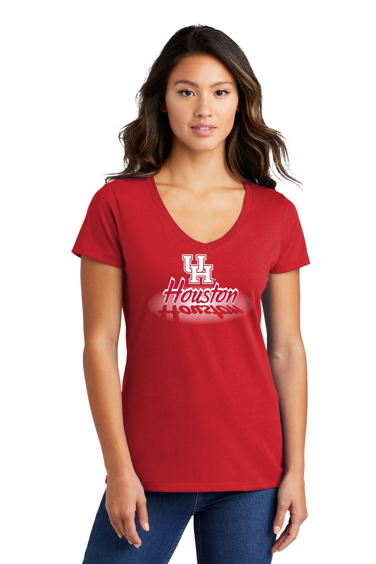 Women's Houston Cougars Long Sleeve V-Neck Tee Shirt - Spotlight and Shadow Houston