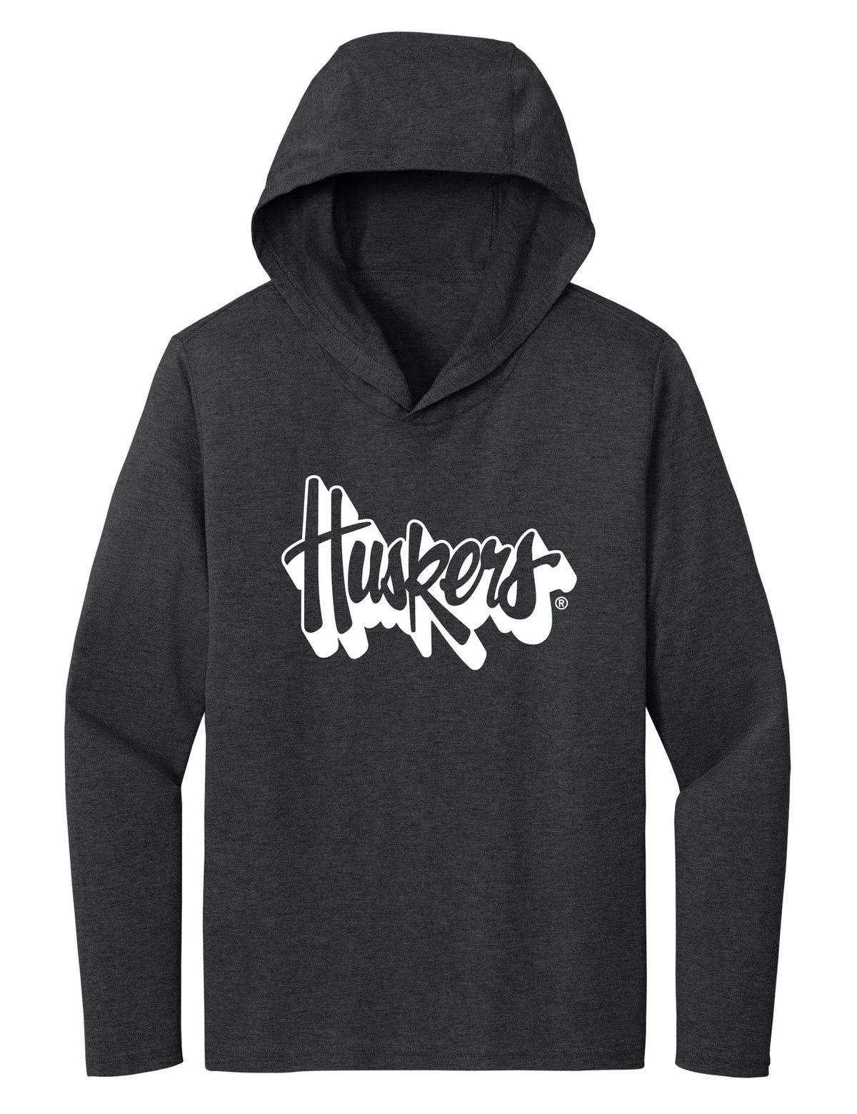 Women's Nebraska Huskers Long Sleeve Hooded Tee Shirt - White Script Huskers Outline