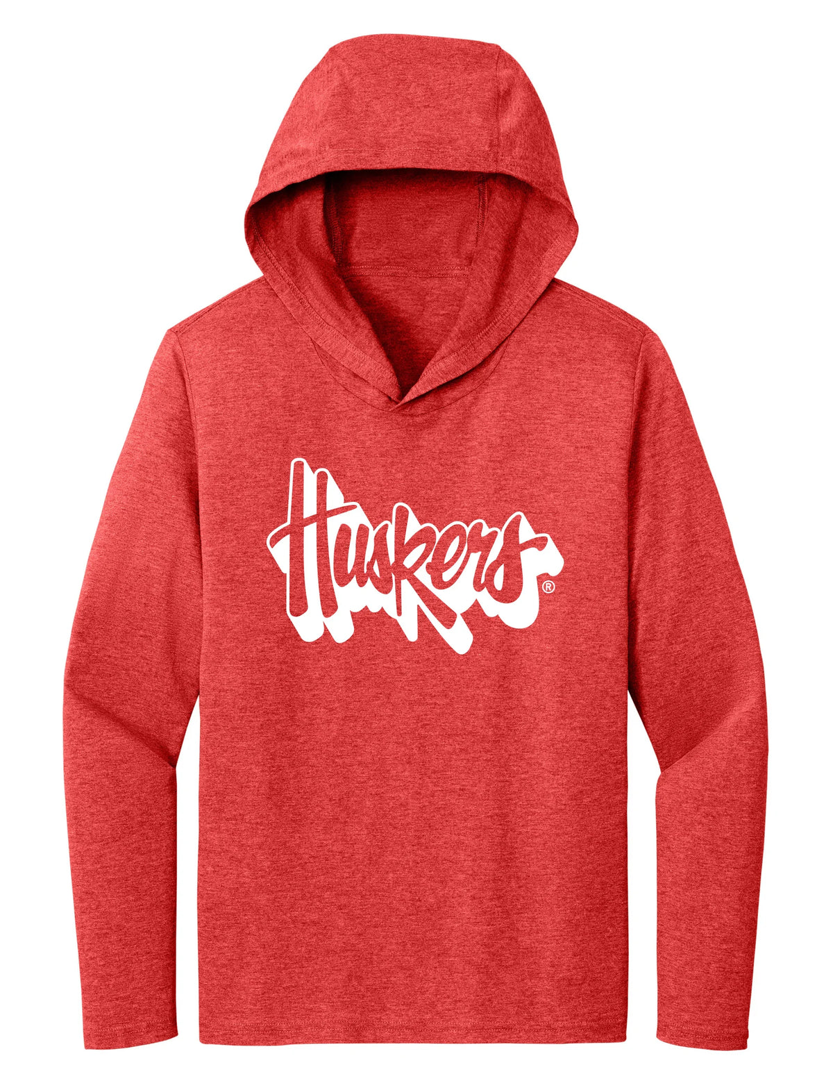 Women's Nebraska Huskers Long Sleeve Hooded Tee Shirt - White Script Huskers Outline