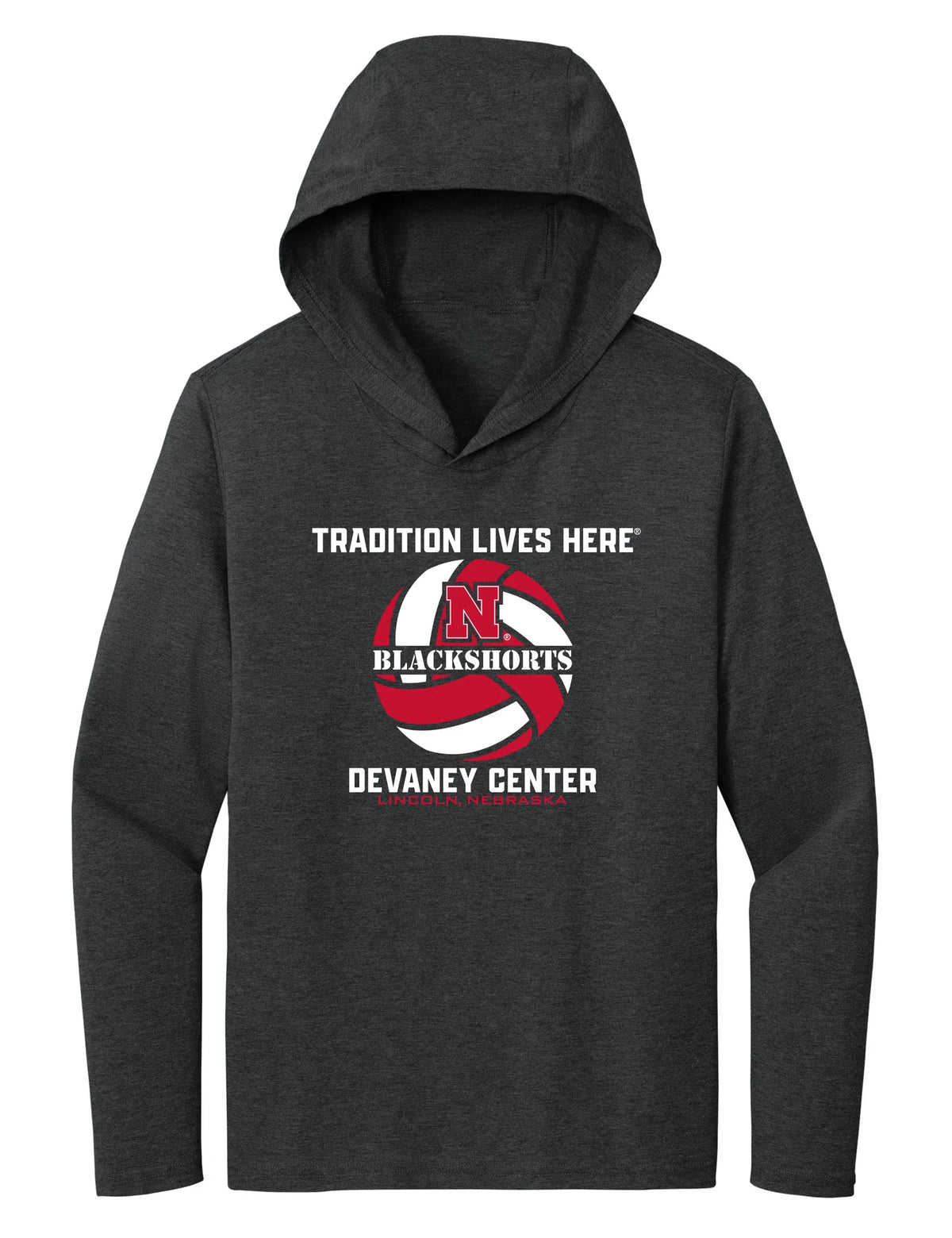 Women's Nebraska Huskers Long Sleeve Hooded Tee Shirt - Blackshorts Volleyball Tradition Lives Here