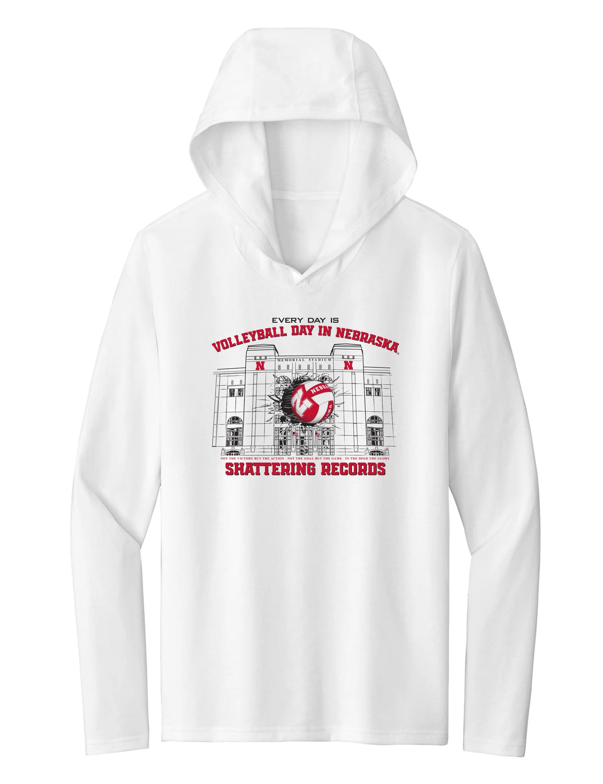 Women's Nebraska Huskers Long Sleeve Hooded Tee Shirt - Volleyball Day in Nebraska