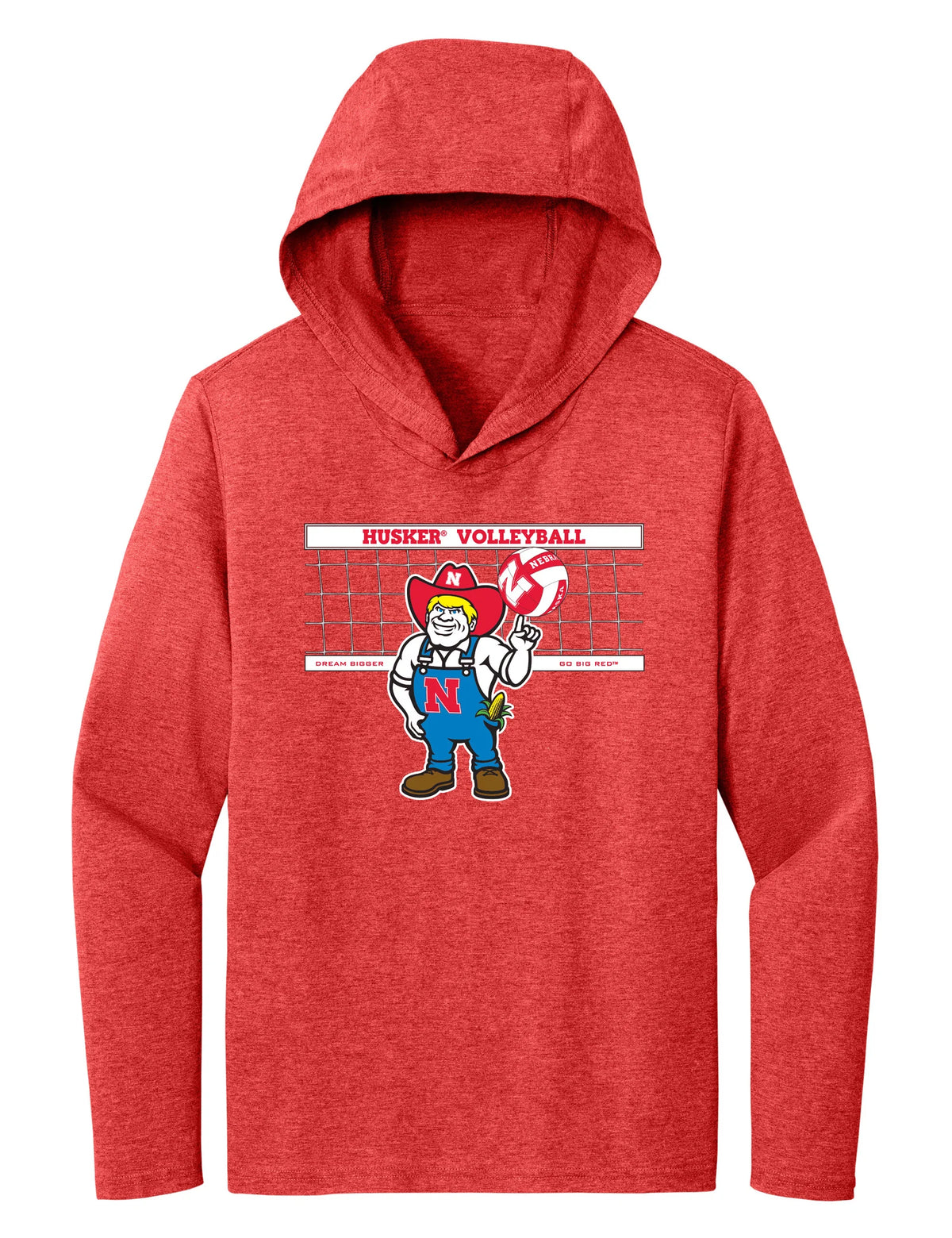 Women's Nebraska Huskers Long Sleeve Hooded Tee Shirt - Nebraska Volleyball with Herbie Husker