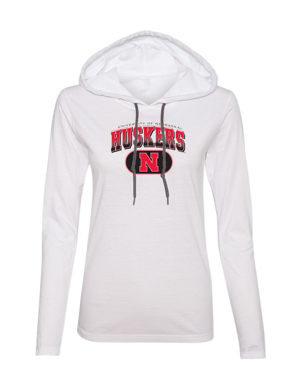 Women's Nebraska Huskers Long Sleeve Hooded Tee Shirt - Full Color Huskers Fade with Block N