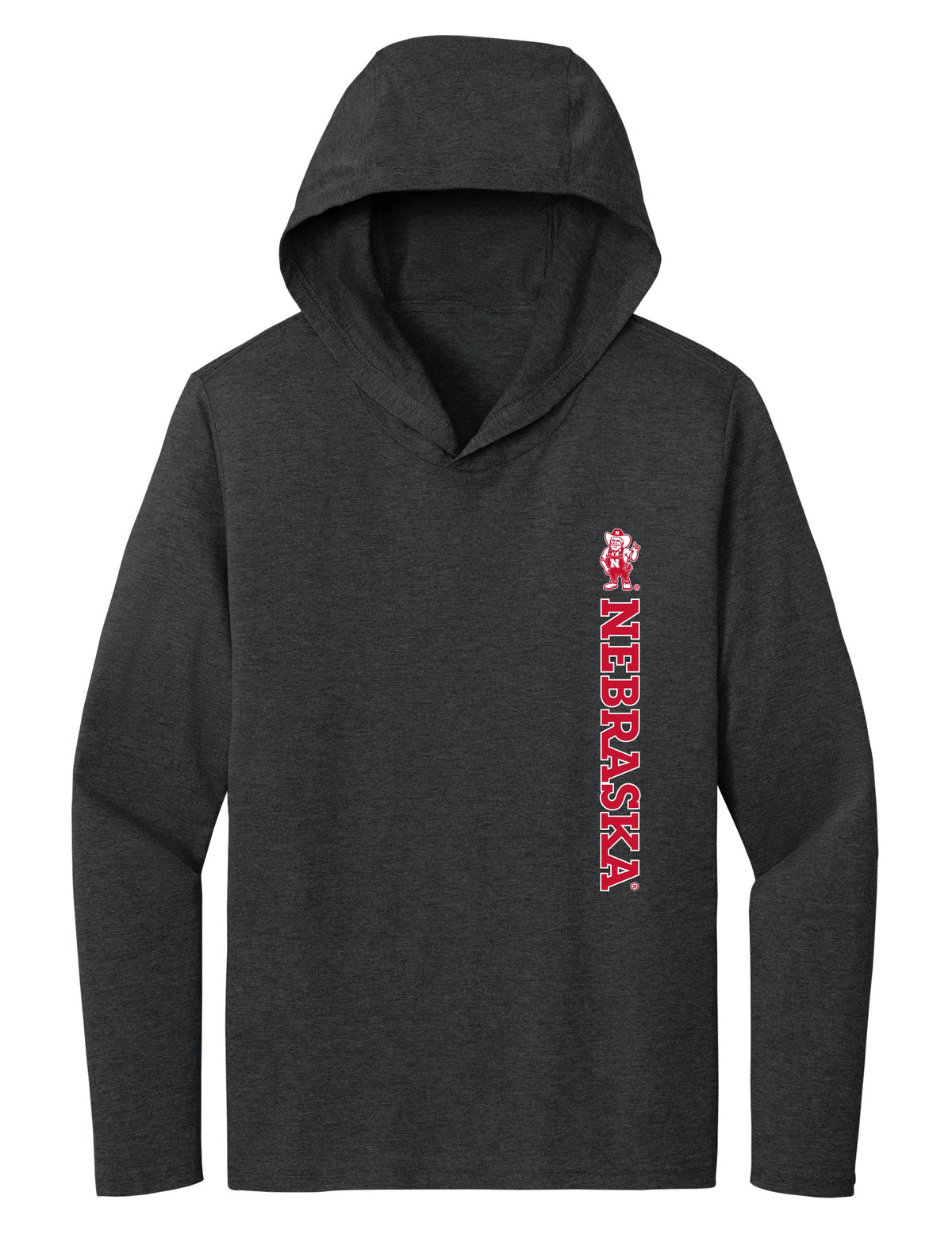 Women's Nebraska Huskers Long Sleeve Hooded Tee Shirt - Vertical Nebraska Herbie Husker