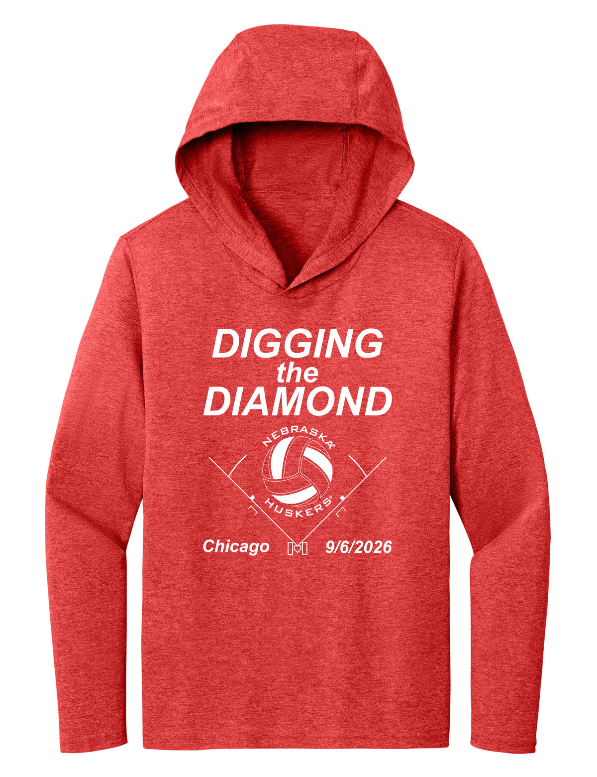 Women's Nebraska Huskers Long Sleeve Hooded Tee Shirt - Nebraska Volleyball Digging the Diamond