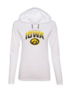 Women's Iowa Hawkeyes Long Sleeve Hooded Tee Shirt - Full Color IOWA Fade Tigerhawk Oval
