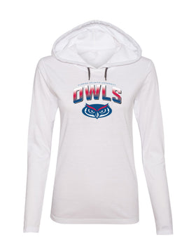 Women's Florida Atlantic Owls Long Sleeve Hooded Tee Shirt - FAU Full Color OWLS Fade