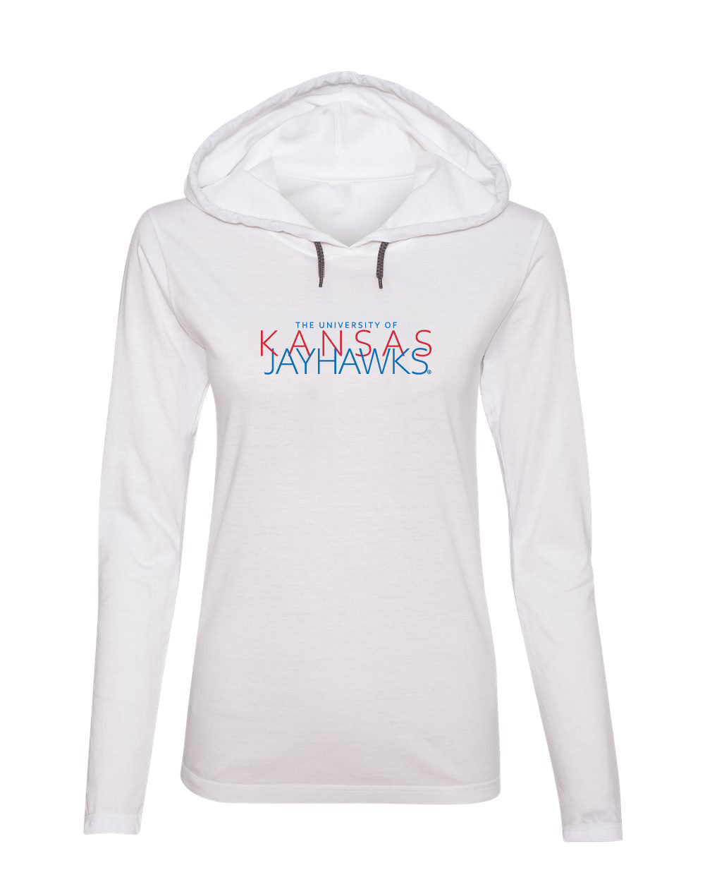 Women's Kansas Jayhawks Long Sleeve Hooded Tee Shirt - Overlapping University of Kansas Jayhawks