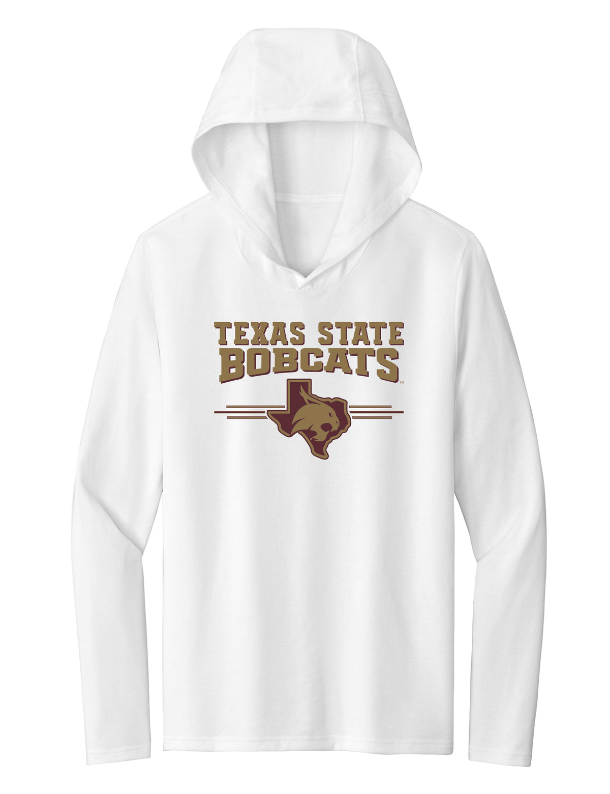 Women's Texas State Bobcats Long Sleeve Hooded Tee Shirt - 3 Stripe State Outline Logo