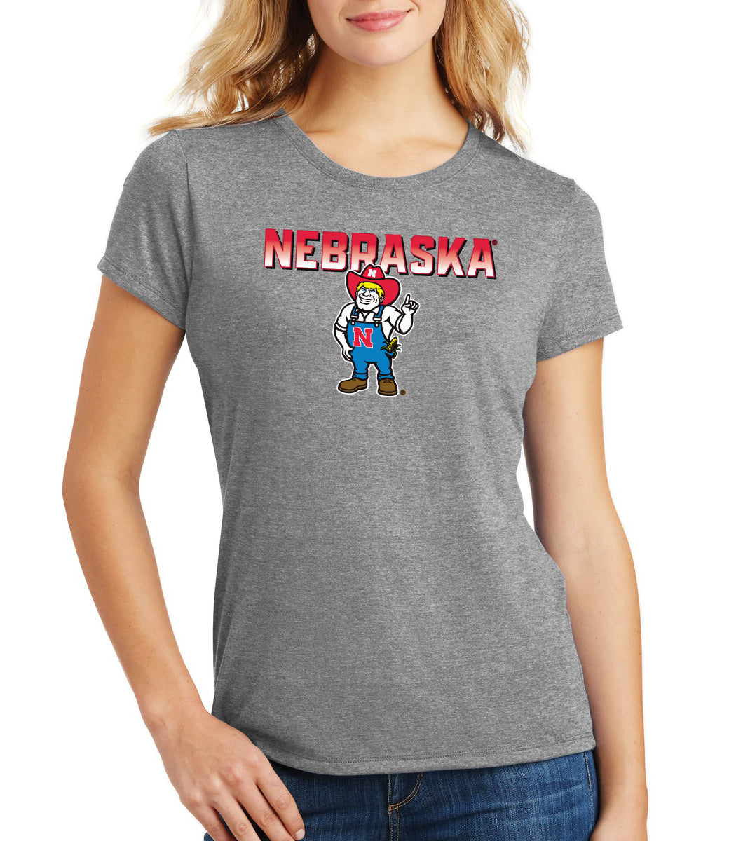 Women's Nebraska Huskers Premium Tri-Blend Tee Shirt - Full Color Nebraska Fade with Herbie Husker