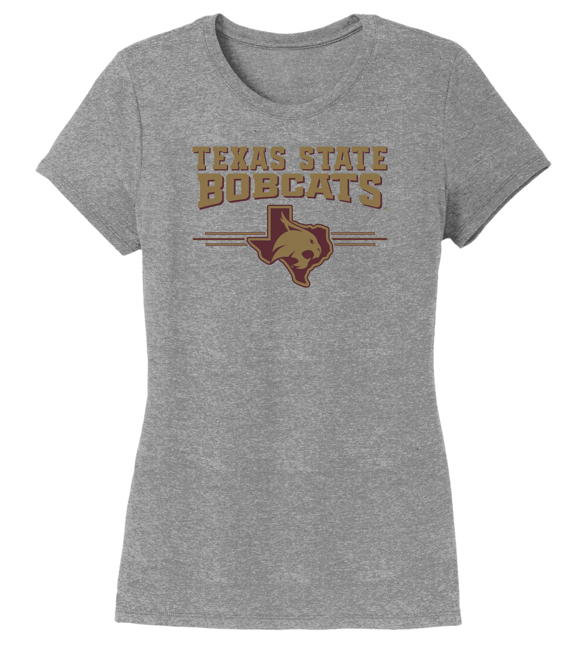 Women's Texas State Bobcats Premium Tri-Blend Tee Shirt - 3 Stripe State Outline Logo
