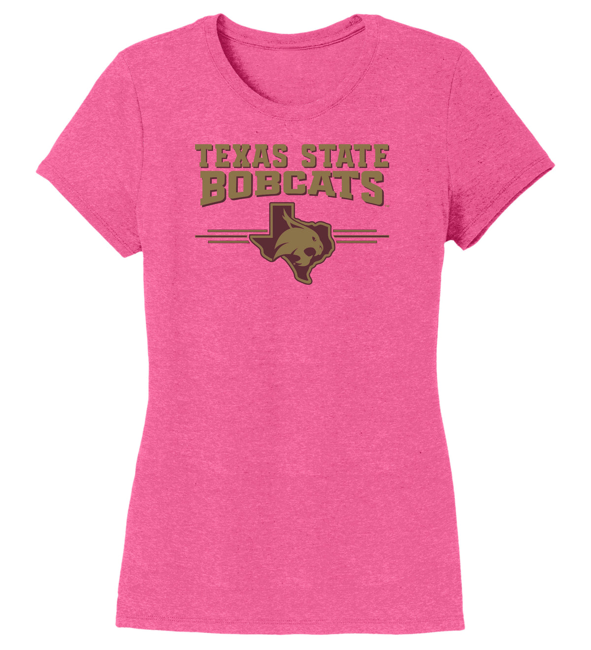 Women's Texas State Bobcats Premium Tri-Blend Tee Shirt - 3 Stripe State Outline Logo