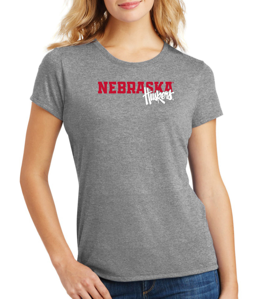 Women's Nebraska Huskers Premium Tri-Blend Tee Shirt - Script Huskers Overlap Nebraska