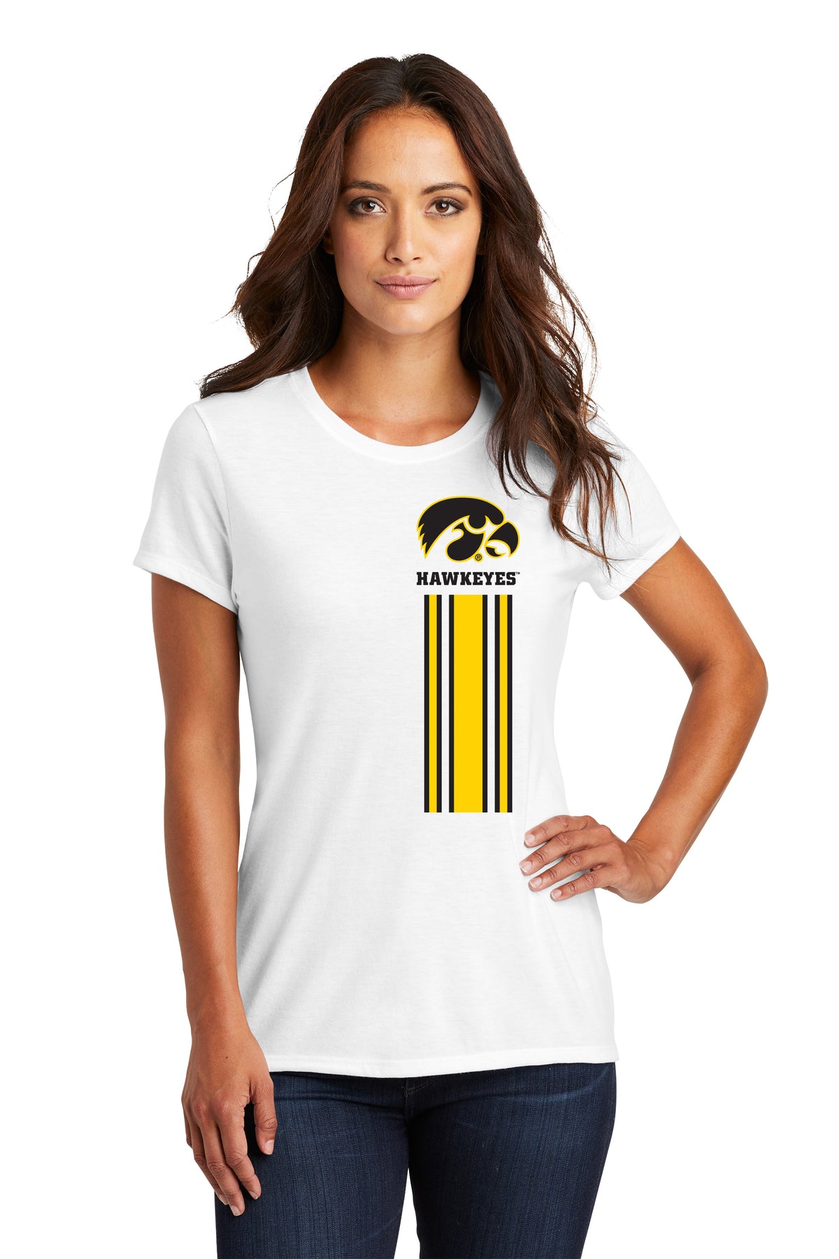 Women's Iowa Hawkeyes Premium Tri-Blend Tee Shirt - Vert Stripe with Tigerhawk