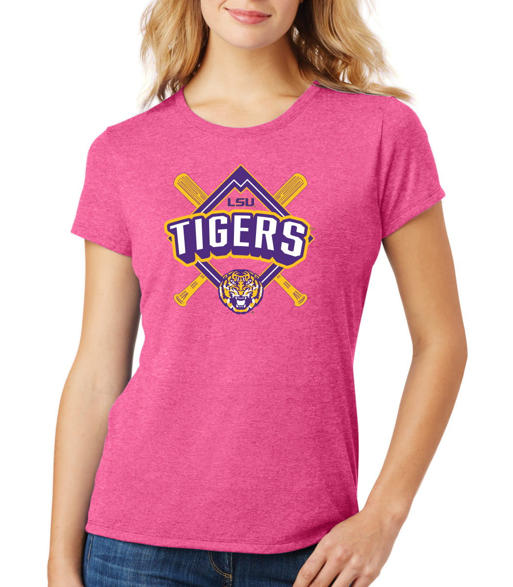 Women's LSU Tigers Premium Tri-Blend Tee Shirt - LSU Baseball Diamond