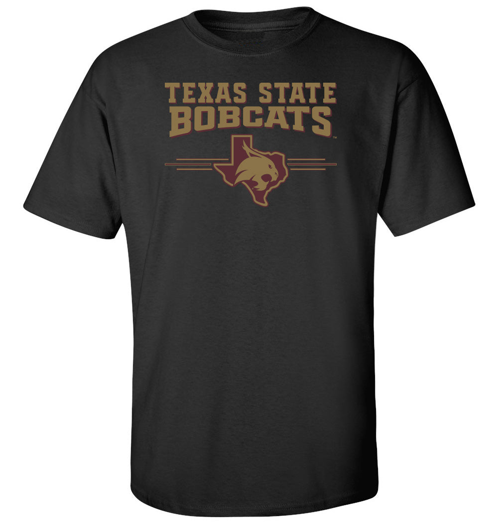 Texas State Bobcats Tee Shirt - 3 Stripe State Outline Logo