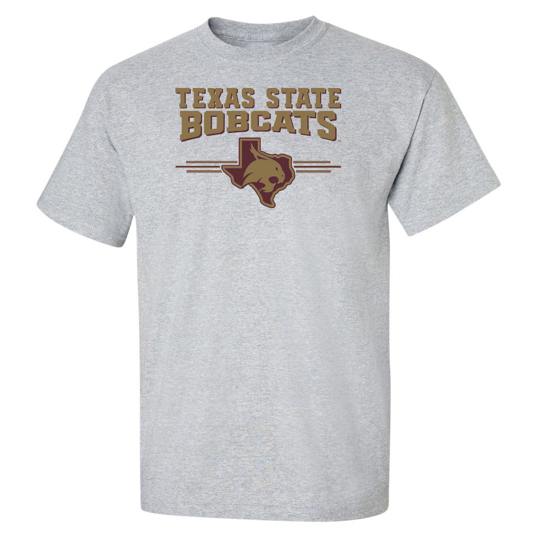 Texas State Bobcats Tee Shirt - 3 Stripe State Outline Logo