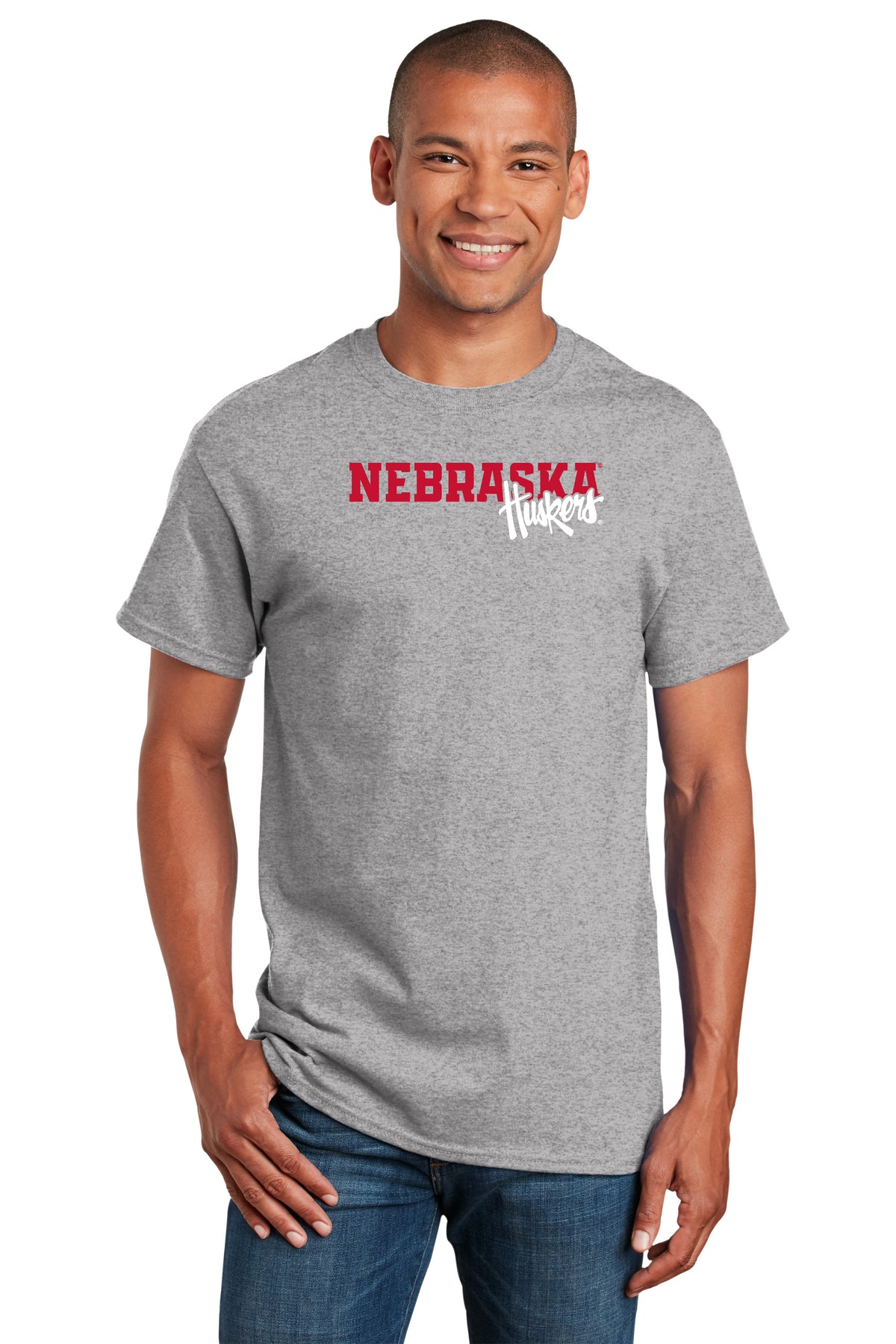 Nebraska Huskers Tee Shirt - Script Huskers Overlap Nebraska