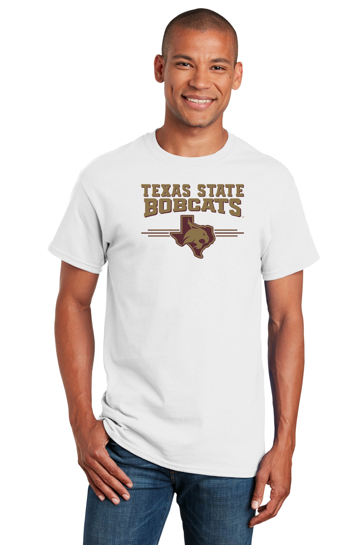 Texas State Bobcats Tee Shirt - 3 Stripe State Outline Logo