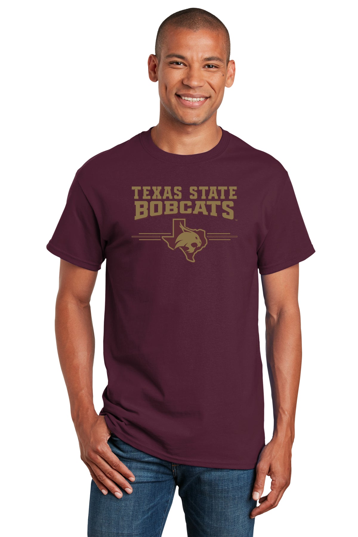 Texas State Bobcats Tee Shirt - 3 Stripe State Outline Logo