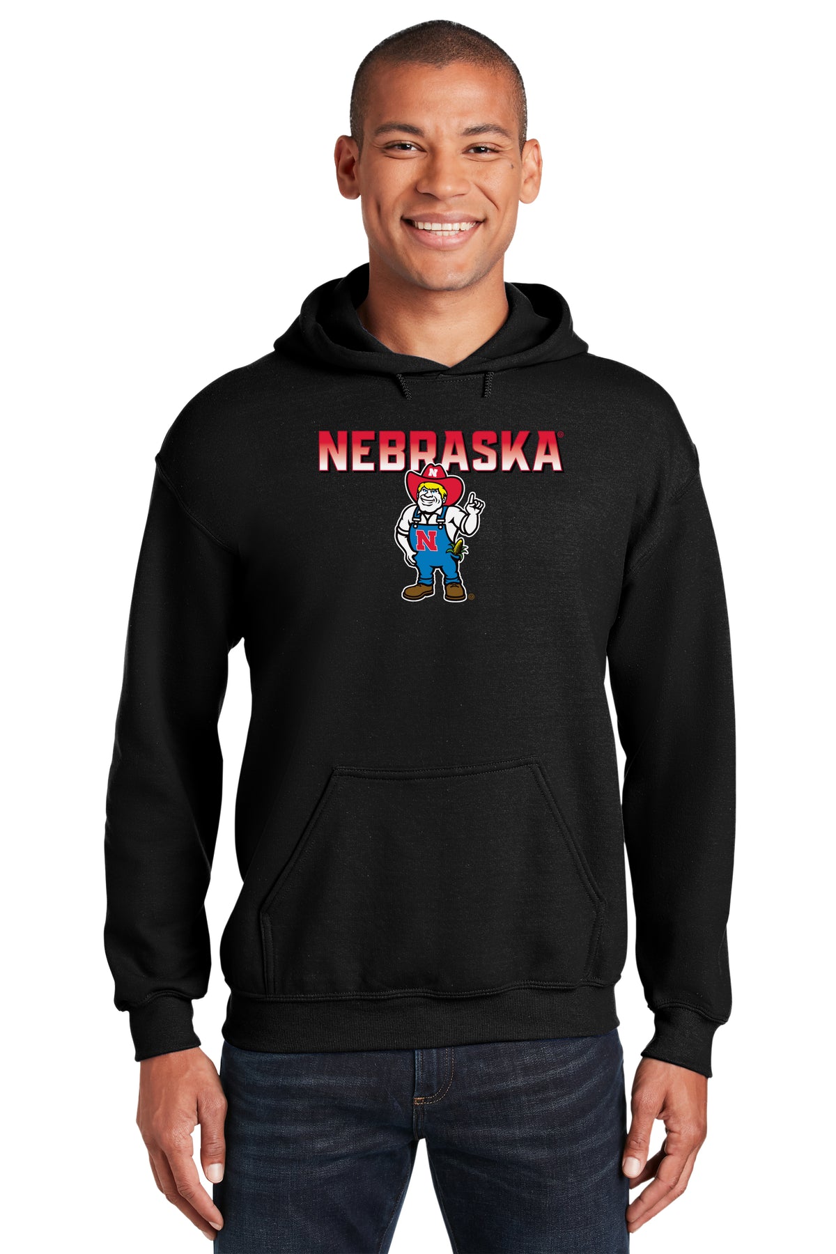 Nebraska Huskers Hooded Sweatshirt - Full Color Nebraska Fade with Herbie Husker