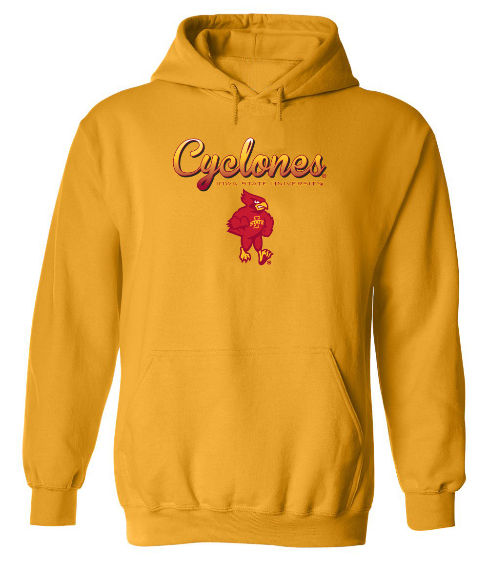 Iowa State Cyclones Hooded Sweatshirt - Script Cyclones Full Color Fade with Cy