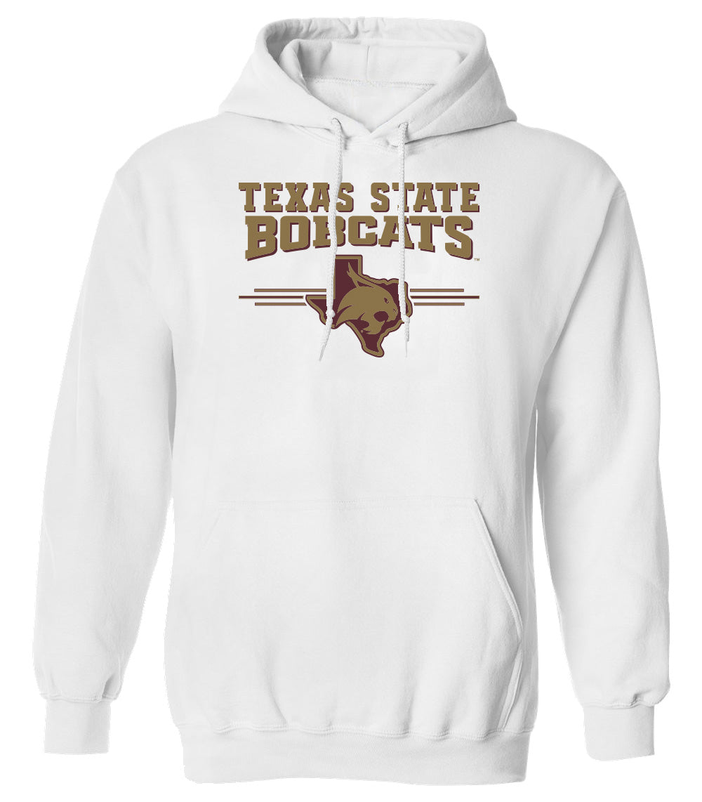 Texas State Bobcats Hooded Sweatshirt - 3 Stripe State Outline Logo