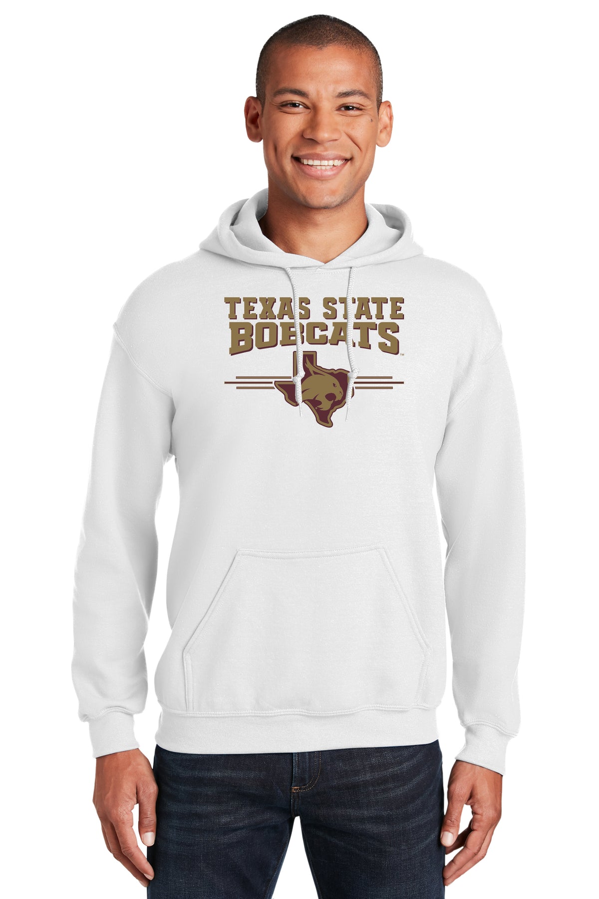 Texas State Bobcats Hooded Sweatshirt - 3 Stripe State Outline Logo