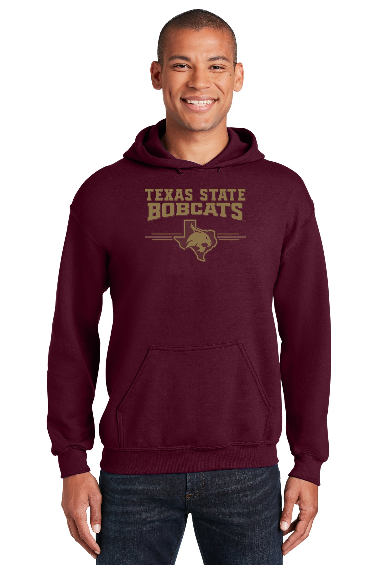 Texas State Bobcats Hooded Sweatshirt - 3 Stripe State Outline Logo