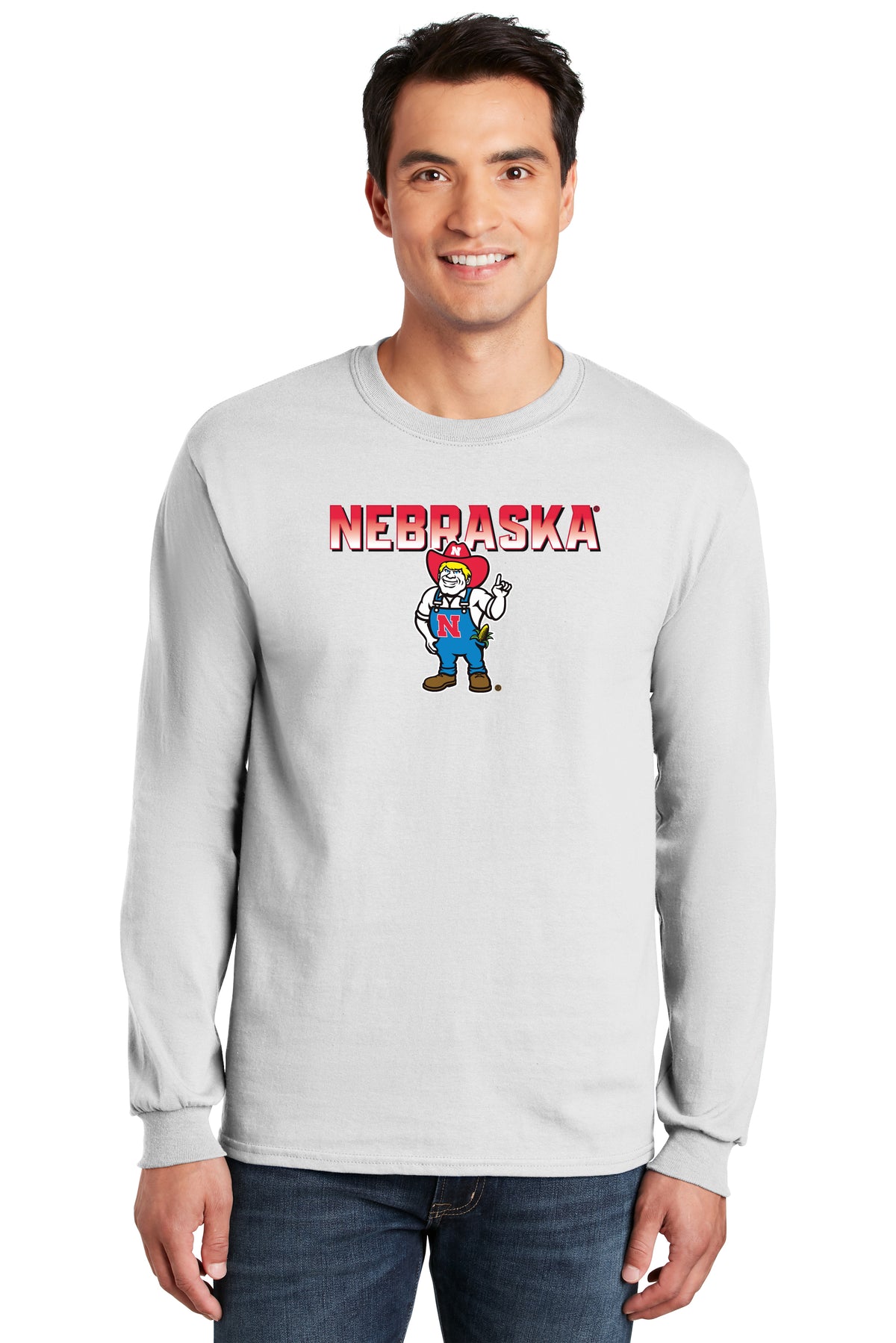 Nebraska Huskers Long Sleeve Tee Shirt - Full Color Nebraska Fade with Herbie Husker