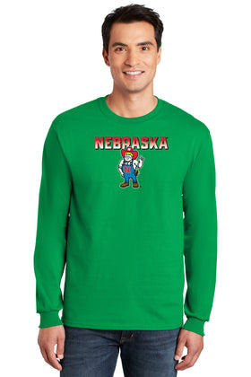 Nebraska Huskers Long Sleeve Tee Shirt - Full Color Nebraska Fade with Herbie Husker