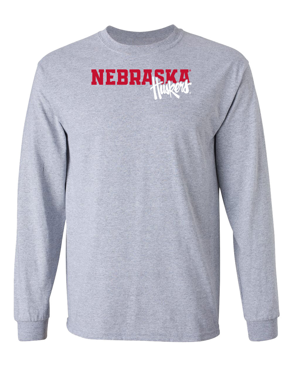 Nebraska Huskers Long Sleeve Tee Shirt - Script Huskers Overlap Nebraska